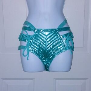 Club Exx Rude Awakening Aqua Pearlescent Harness Shorts